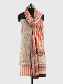 Beige Rust Black Bagh Hand Block Printed Cotton Suit-Salwar Fabric With Cotton Dupatta (Set of 3) - SU01HB419