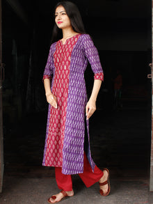 Purple Maroon Ivory Silk Cotton Ikat Kurta & Pants (Set of 2) - SS01F1437