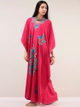 Coral Aari Embroidered Kashmere Free Size Kaftan  - K12K035