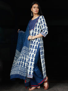 Indigo Ivory Cotton Block Printed Suit - Set of 3 - SS01F016