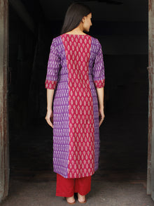 Purple Maroon Ivory Silk Cotton Ikat Kurta & Pants (Set of 2) - SS01F1437