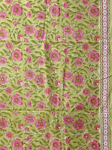 Green Pink White Hand Block Printed Cotton Suit-Salwar Fabric With Cotton Dupatta (Set of 3) - SU01HB436