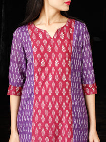 Purple Maroon Ivory Silk Cotton Ikat Kurta & Pants (Set of 2) - SS01F1437