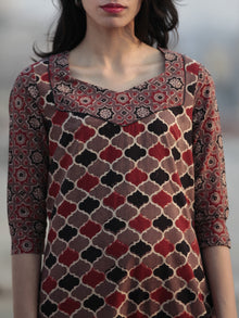 Brown Maroon Black Ajrakh Hand Block Printed Kurta - K32F1178