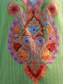 Green Red Orange Blue Ivory Aari Embroidered Short Kashmere Kaftan  - K11K029