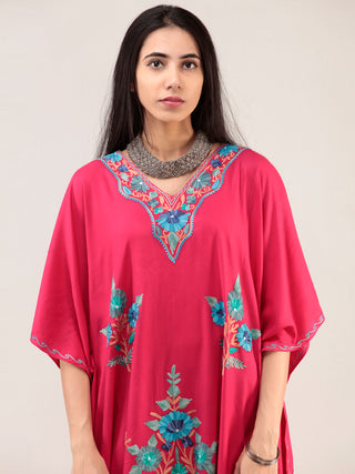 Coral Aari Embroidered Kashmere Free Size Kaftan  - K12K035