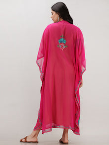 Hot Pink Multicolor Aari Embroidered Kashmere Free Size Georgette Kaftan  - K12K012