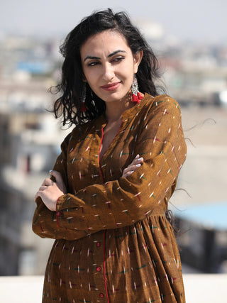 Irhaa - Handwoven Ikat Tie Front Open Midi Dress - D313FYYY