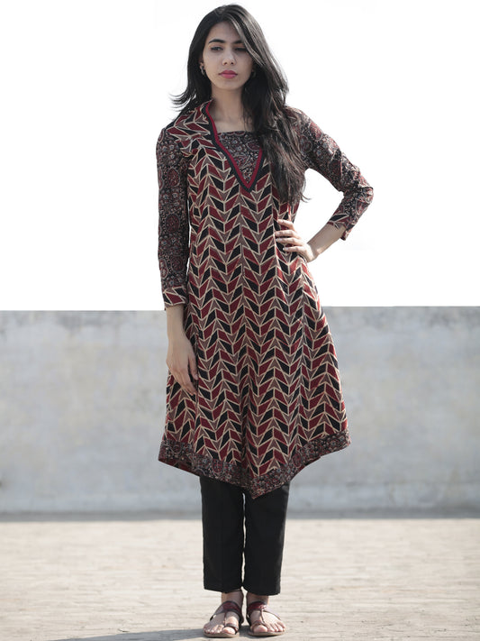 Brown Maroon Black Ajrakh Hand Block Printed Kurta - K33F1173