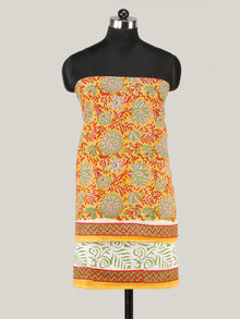 Yellow Red White Hand Block Printed Cotton Suit-Salwar Fabric With Chiffon Dupatta (Set of 3) - SU01HB435