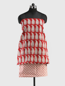Brick Red White Bagh Hand Block Printed Cotton Suit-Salwar Fabric With Cotton Dupatta (Set of 3) - SU01HB420