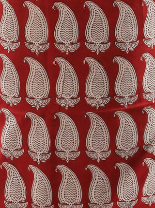 Brick Red White Bagh Hand Block Printed Cotton Suit-Salwar Fabric With Cotton Dupatta (Set of 3) - SU01HB420