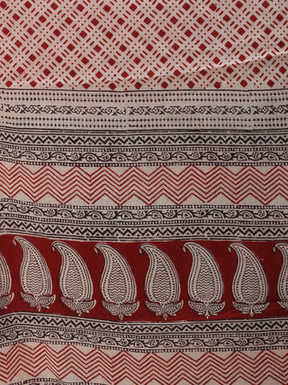 Brick Red White Bagh Hand Block Printed Cotton Suit-Salwar Fabric With Cotton Dupatta (Set of 3) - SU01HB420