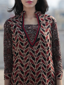Brown Maroon Black Ajrakh Hand Block Printed Kurta - K33F1173