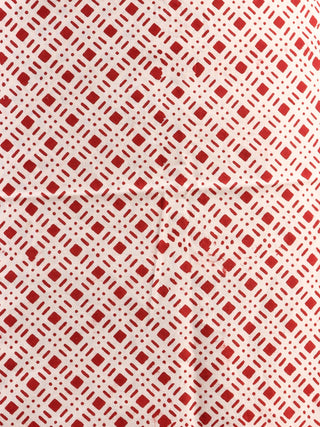 Brick Red White Bagh Hand Block Printed Cotton Suit-Salwar Fabric With Cotton Dupatta (Set of 3) - SU01HB420