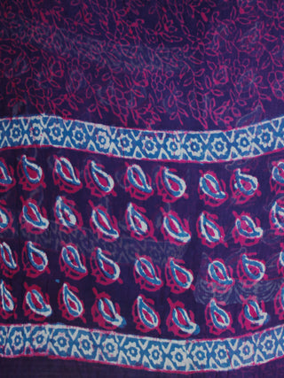 Purple Lavender Indigo Cotton Block Printed Suit With Kantha Work - Set of 3 - SS01F017