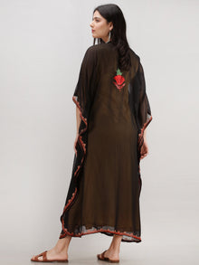 Black Multicolor Aari Embroidered Kashmere Free Size Georgette Kaftan  - K12K013