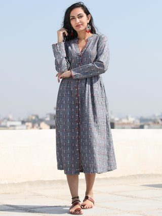 Iliana - Handwoven Ikat Tie Front Open Midi Dress - D313FZZZ