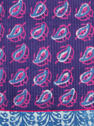Purple Lavender Indigo Cotton Block Printed Suit With Kantha Work - Set of 3 - SS01F017