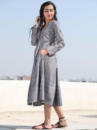 Iliana - Handwoven Ikat Tie Front Open Midi Dress - D313FZZZ