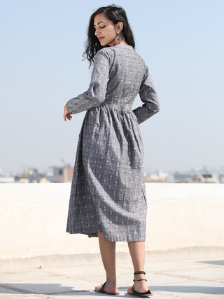 Iliana - Handwoven Ikat Tie Front Open Midi Dress - D313FZZZ