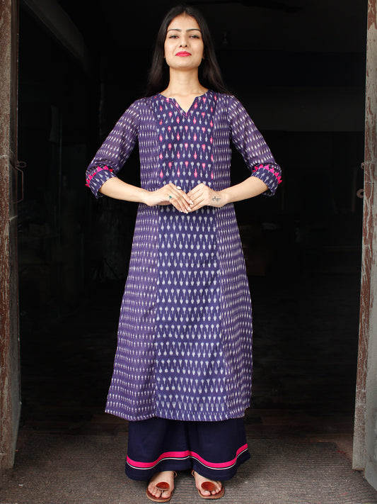 Purple Grey Silk Cotton Ikat Sequence Work Kurta & Palazzo (Set of 2) - SS01F1439