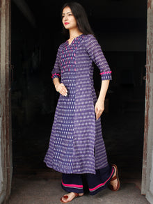Purple Grey Silk Cotton Ikat Sequence Work Kurta & Palazzo (Set of 2) - SS01F1439