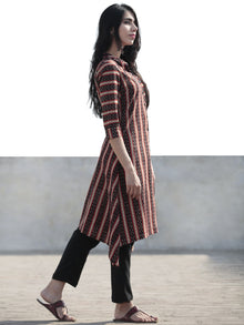 Black Red Peanut Brown Hand Block Printed Kurta With Front Slit - K34F878