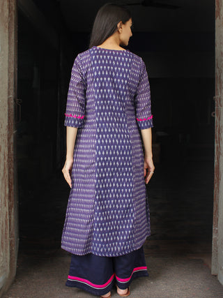 Purple Grey Silk Cotton Ikat Sequence Work Kurta & Palazzo (Set of 2) - SS01F1439