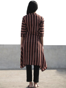 Black Red Peanut Brown Hand Block Printed Kurta With Front Slit - K34F878
