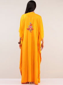 Yellow Aari Embroidered Kashmere Free Size Kaftan  - K12K037