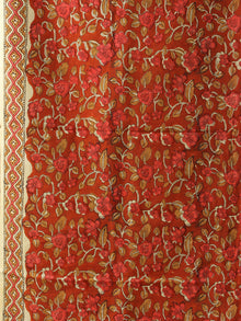 Red Beige Brown Hand Block Printed Cotton Suit-Salwar Fabric With Chiffon Dupatta (Set of 3) - SU01HB438