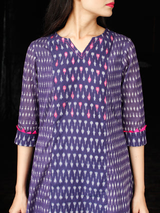 Purple Grey Silk Cotton Ikat Sequence Work Kurta & Palazzo (Set of 2) - SS01F1439