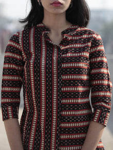 Black Red Peanut Brown Hand Block Printed Kurta With Front Slit - K34F878