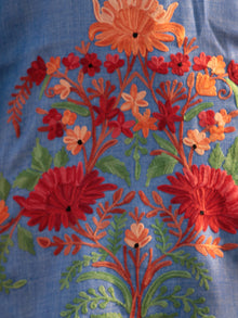 Blue Green Red Orange Aari Embroidered Short Kashmere Kaftan  - K11K031