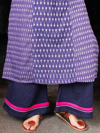 Purple Grey Silk Cotton Ikat Sequence Work Kurta & Palazzo (Set of 2) - SS01F1439