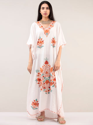 White Aari Embroidered Kashmere Free Size Kaftan  - K12K039