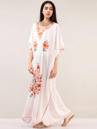White Aari Embroidered Kashmere Free Size Kaftan  - K12K039