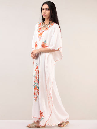 White Aari Embroidered Kashmere Free Size Kaftan  - K12K039