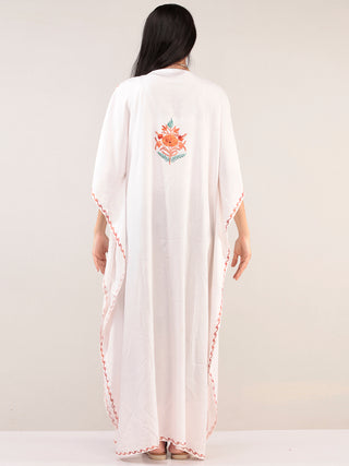 White Aari Embroidered Kashmere Free Size Kaftan  - K12K039