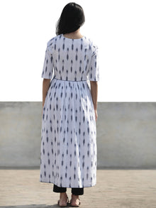 White Grey Hand Woven Ikat Long Kurta With Side Slit - K35F816