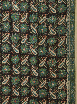 Black Green OffWhite Hand Block Printed Cotton Suit-Salwar Fabric With Chiffon Dupatta (Set of 3) - SU01HB439