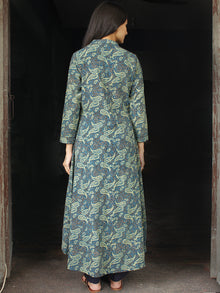 Indigo Green Black Hand Block Printed Ajrakh Asymmetric Kurta With Front Open - K88F1799