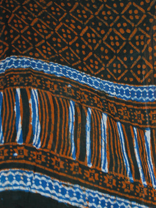 Indigo Rust Ivory Kantha Stitched Cotton Block Printed Suit - Set of 3 - SS01F019