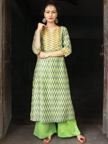 Green Yellow Silk Cotton Ikat Kurta & Pants (Set of 2)  - SS01F1430