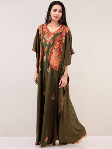 Green Orange Aari Embroidered Kashmere Free Size Kaftan  - K12K021