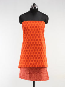 Orange Rust Black Bagh Hand Block Printed Cotton Suit-Salwar Fabric With Chiffon Dupatta (Set of 3) - SU01HB405