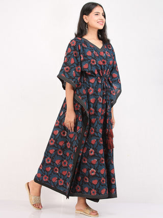 Indigo Maroon Black Hand Block Printed Kaftan - K160F1220