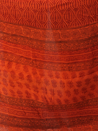 Orange Rust Black Bagh Hand Block Printed Cotton Suit-Salwar Fabric With Chiffon Dupatta (Set of 3) - SU01HB405