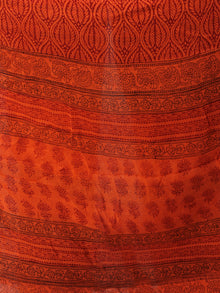 Orange Rust Black Bagh Hand Block Printed Cotton Suit-Salwar Fabric With Chiffon Dupatta (Set of 3) - SU01HB405